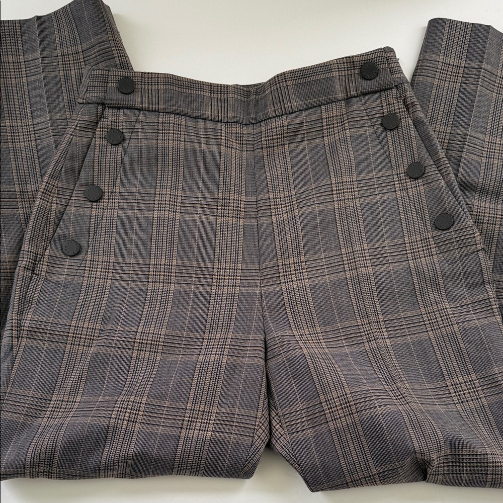 Sandro Paris Plaid Print High Waist Trousers - Picture 1 of 6
